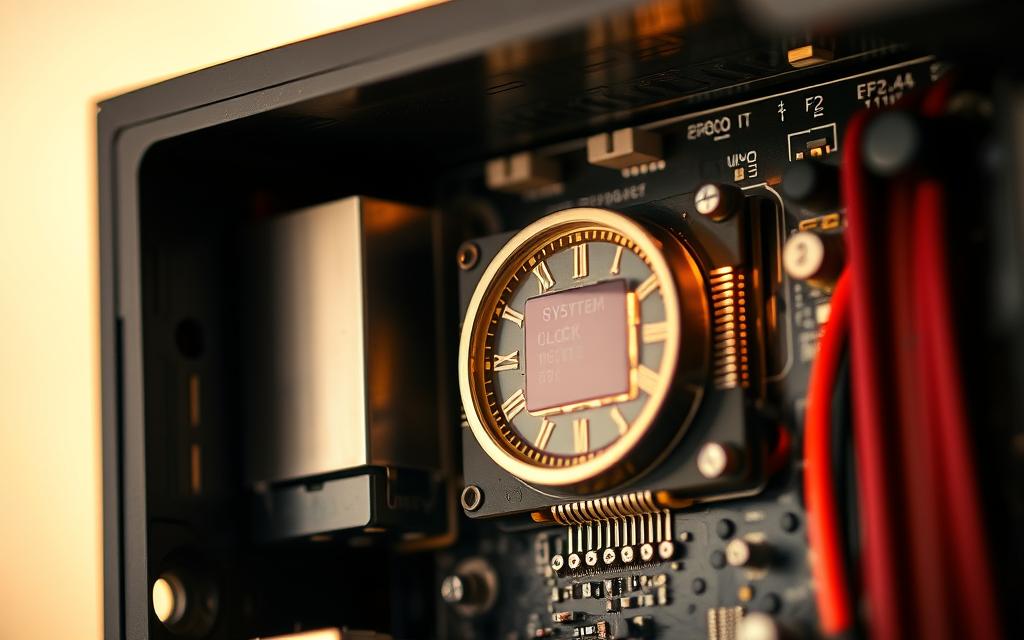 where is the system clock located in a computer